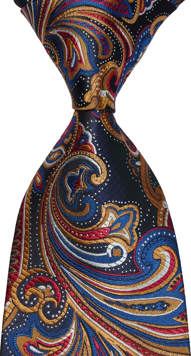Geotae Zerun New Classic Men's Paisley Silk Tie Necktie (Dark Blue/Brown) - Image 2